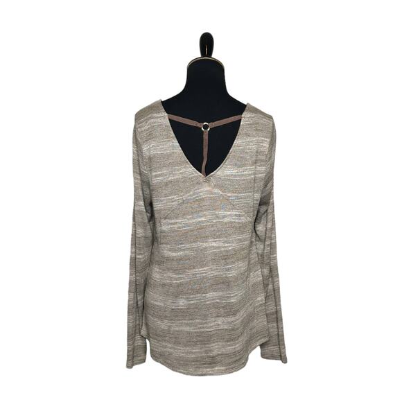 Entro light brown front crossed asymmetrical long sleeves v neck top size M - Picture 3 of 13